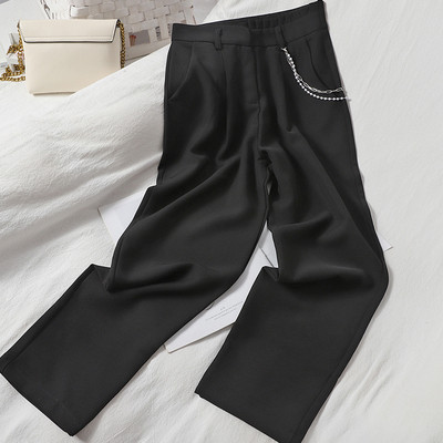 Moderne ženske hlače s visokim strukom i metalnim lancem