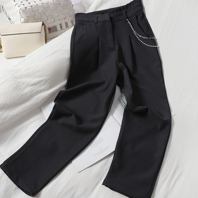 Moderne ženske hlače s visokim strukom i metalnim lancem