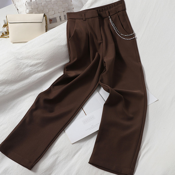 Moderne ženske hlače s visokim strukom i metalnim lancem