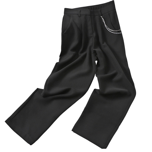 Moderne ženske hlače s visokim strukom i metalnim lancem
