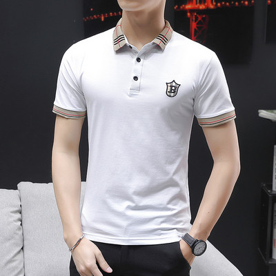 Kaasaegne meeste T-särk klassikalise krae ja embleemiga