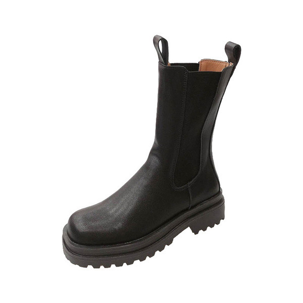 Eko bőrből készült női csizma lapos talppal, fekete-fehér színben