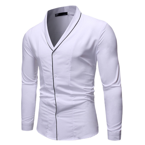 Stílusos férfi ing sima modell hosszú ujjal és spitz nyakkivágással