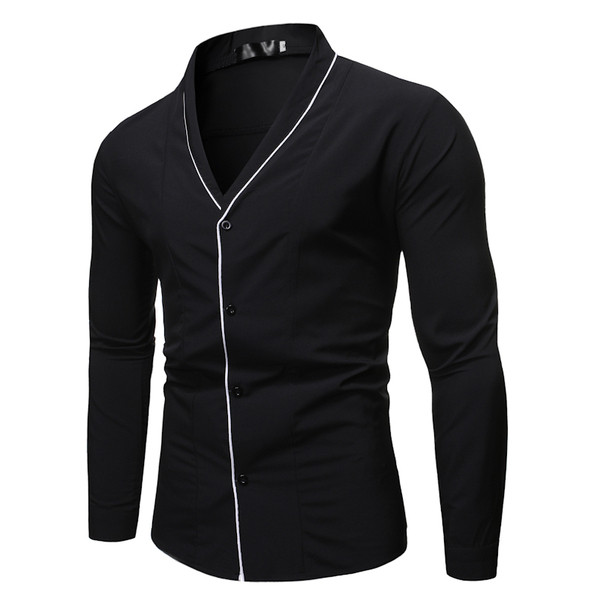 Stílusos férfi ing sima modell hosszú ujjal és spitz nyakkivágással