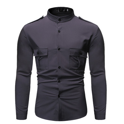 Ανδρικό μοντέρνο πουκάμισο με μακριά μανίκια και τσέπες