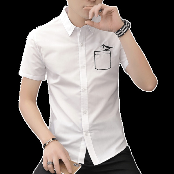 Ανδρικό πουκάμισο μοντέρνο με απλικέ και κοντά μανίκια