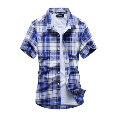 Ανδρικό πουκάμισο καρό με κουμπιά και κοντά μανίκια