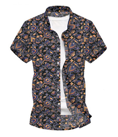 Mustri ja lühikeste varrukatega meeste vabaaja särk