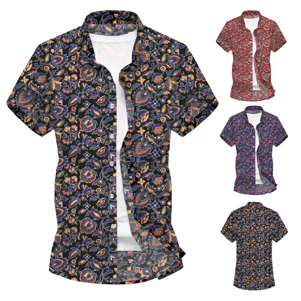 Mustri ja lühikeste varrukatega meeste vabaaja särk