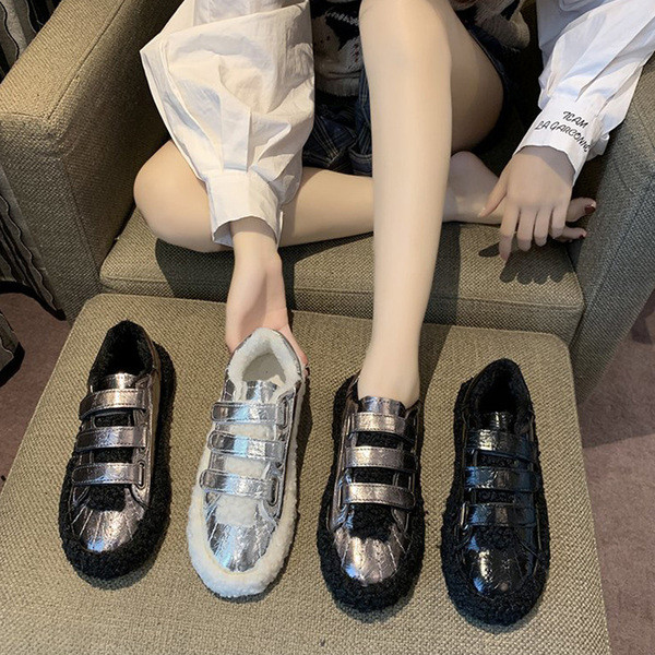 Γυναικεία casual χειμερινά αθλητικά παπούτσια με επίπεδη σόλα και λουράκια βελκρό