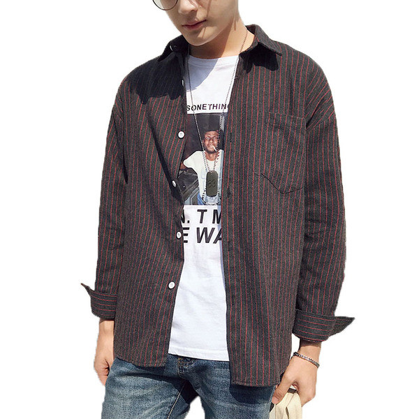 Triibuline meeste särk pikkade varrukate ja taskuga