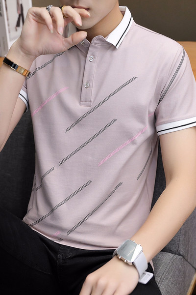 Ikdienas vīriešu T-krekls ar klasisku apkakli un īsām piedurknēm