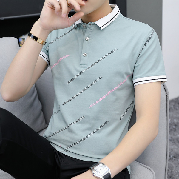 Ikdienas vīriešu T-krekls ar klasisku apkakli un īsām piedurknēm