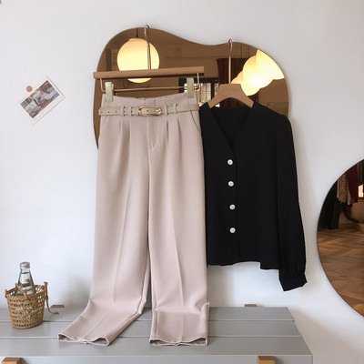 Γυναικείο παντελόνι με υψηλή μέση και ζώνη σε τρία χρώματα