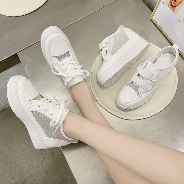 Γυναικεία αθλητικά παπούτσια με velcro και ψηλή σόλα