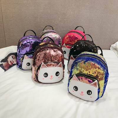Children`s backpack with sequins and 3D element cat