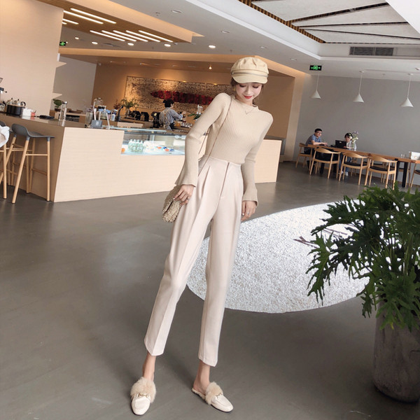 Aktuális női nadrág magas derékkal és 9/10 hosszban