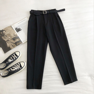 Μοντέρνο γυναικείο παντελόνι με ζώνη - ψηλή μέση