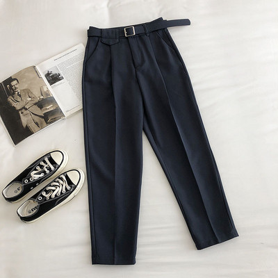 Μοντέρνο γυναικείο παντελόνι με ζώνη - ψηλή μέση