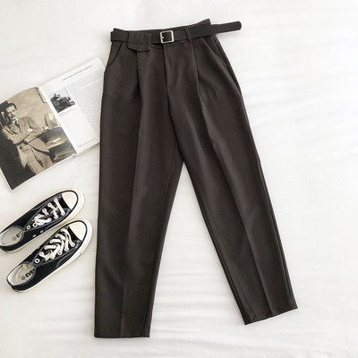 Μοντέρνο γυναικείο παντελόνι με ζώνη - ψηλή μέση