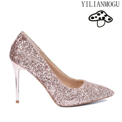 Stílusos női magas sarkú cipő fényes részecskékkel