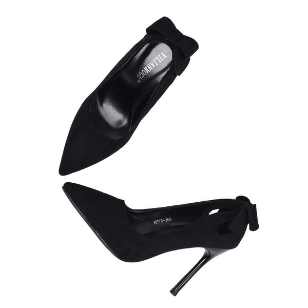 Γυναικεία παπούτσια με κορδέλα και ψηλό τακούνι σε μαύρο χρώμα