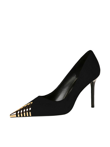 Γυναικεία ψηλοτάκουνα παπούτσια με μεταλλική διακόσμηση - μυτερό μοντέλο