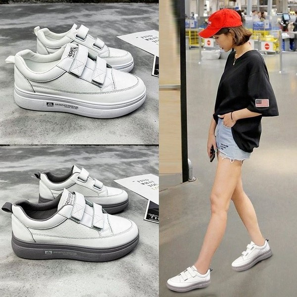 Γυναικεία έκο δερμάτινα αθλητικά παπούτσια με επίπεδη σόλα και velcro