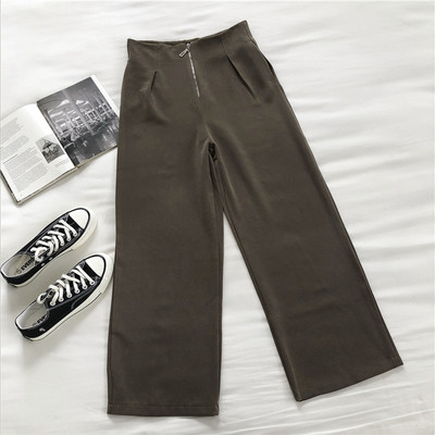 Női nadrág magas derékkal és cipzárral - széles modell