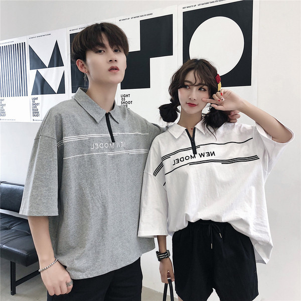 Nyári unisex póló gallérral és cipzárral