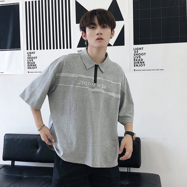 Nyári unisex póló gallérral és cipzárral