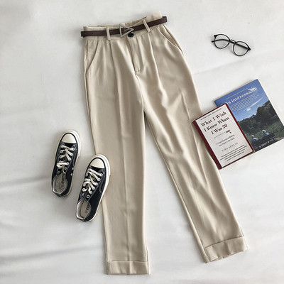 Stiilsed naiste püksid vöö ja kõrge vöökohaga