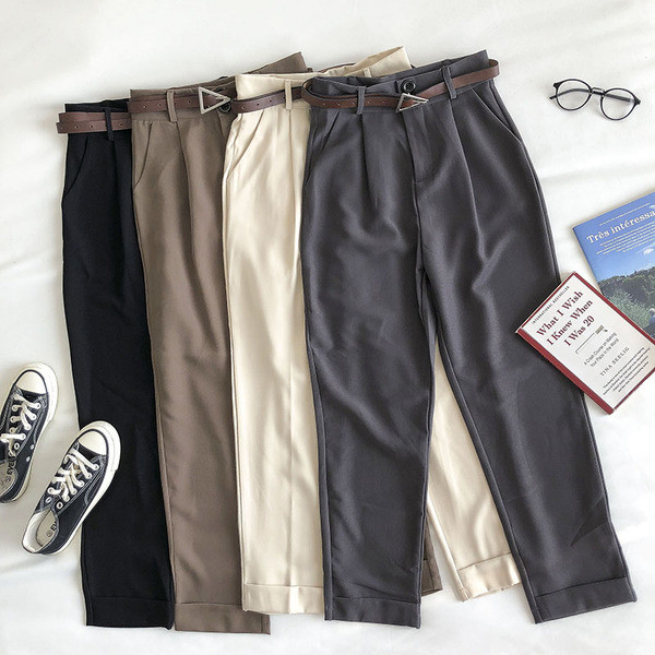 Stiilsed naiste püksid vöö ja kõrge vöökohaga