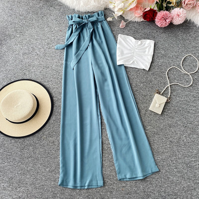 Γυναικείο παντελόνι με ψηλή μέση και ζώνη