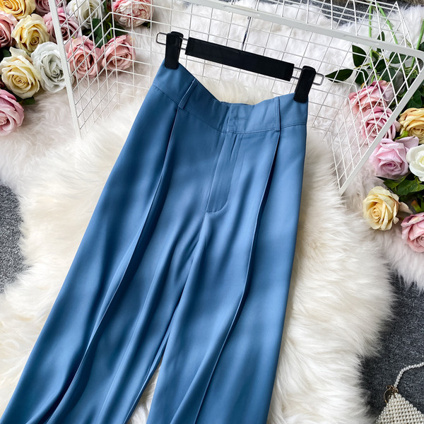 Divatos női széles nadrág, magas derékkal
