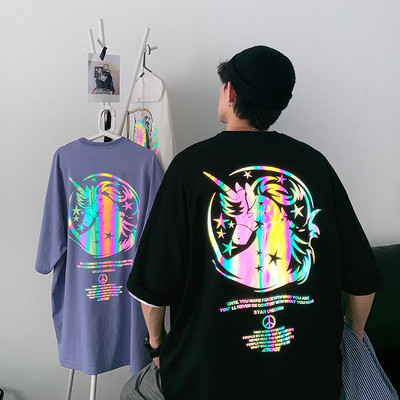 Ανδρικό μπλουζάκι φαρδύ μοντέλο με απληκέ μονόκερο