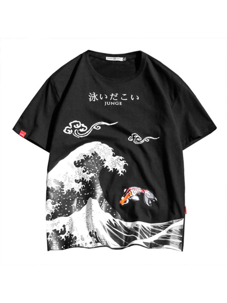 Alkalmi férfi póló ovális nyakkivágással és mintával