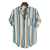 Μοντέρνο ανδρικό ριγέ πουκάμισο φαρδύ μοντέλο με τσέπη