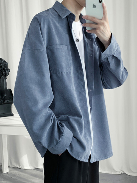 Férfi ing széles modell klasszikus gallérral és hosszú ujjal