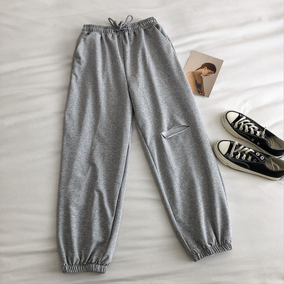 Σπορ - casual γυναικείο παντελόνι με σχισμένο μοτίβο και λαστικό