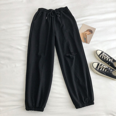 Σπορ - casual γυναικείο παντελόνι με σχισμένο μοτίβο και λαστικό