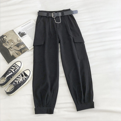 Μοντέρνα γυναικεία παντελόνια με ψηλή μέση και ζώνη