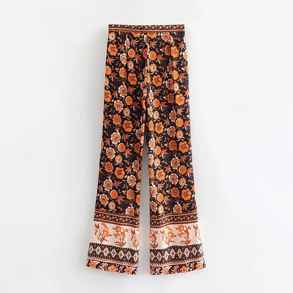 Γυναικείο φαρδύ παντελόνι με λουλουδάτο μοτίβο και ψηλή μέση