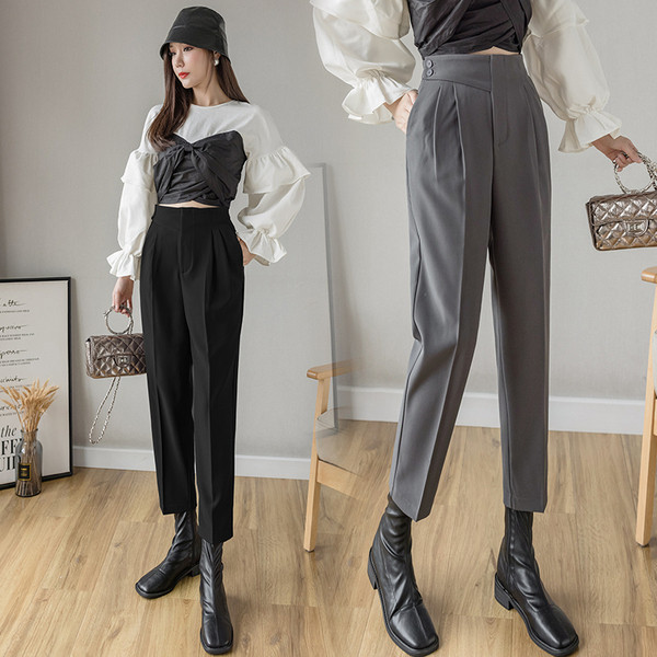 Casual γυναικείο παντελόνι με ψηλή μέση - μήκος 9/10