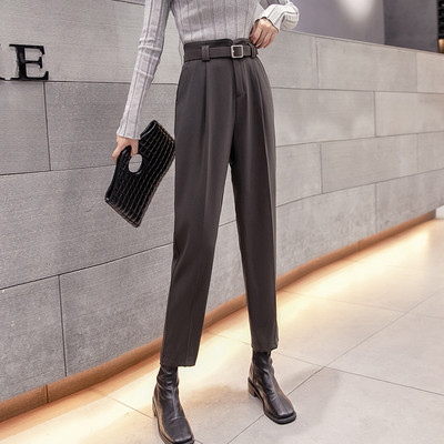 Μοντέρνα γυναικεία παντελόνια - με υψηλή μέση και ζώνη