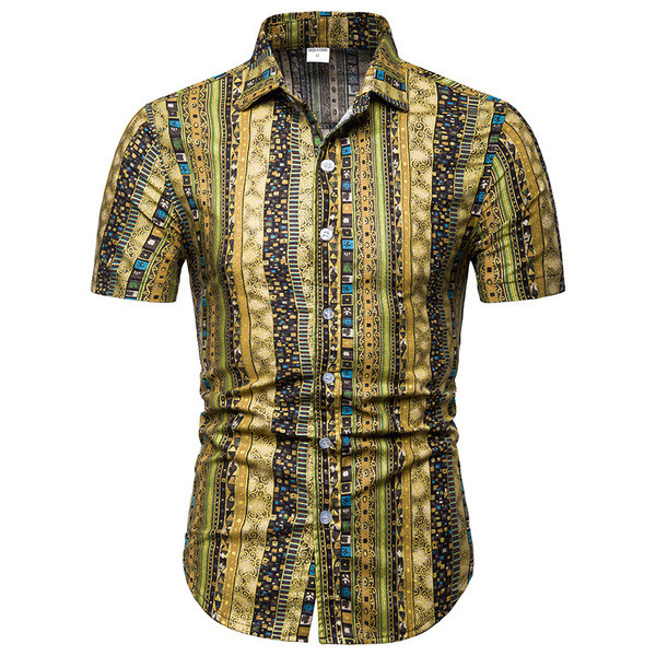 Ανδρικό καθημερινό πουκάμισο με μοτίβο και κοντό μανίκι