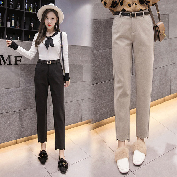 Ženske hlače - ravni model s džepovima i standardnim strukom