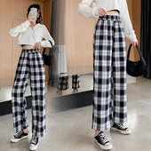 Női kockás nadrág magas derékkal - széles modell