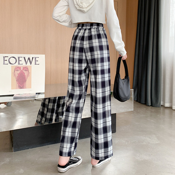 Női kockás nadrág magas derékkal - széles modell