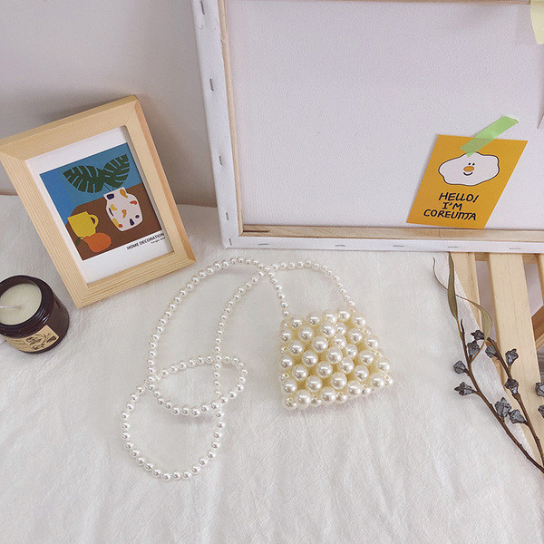 Κομψή παιδική τσάντα για κορίτσια με μακριά λαβή και πέρλες